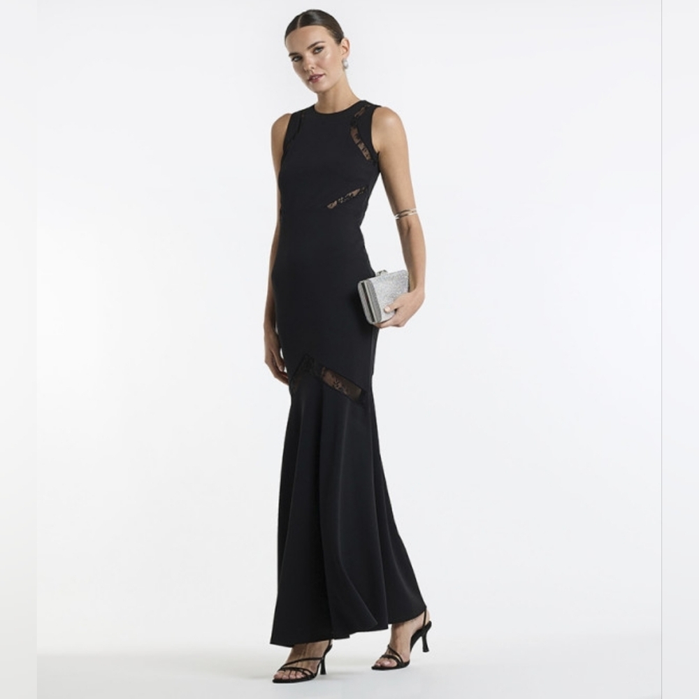le chateau Black Maxi Dress with Lace Insets